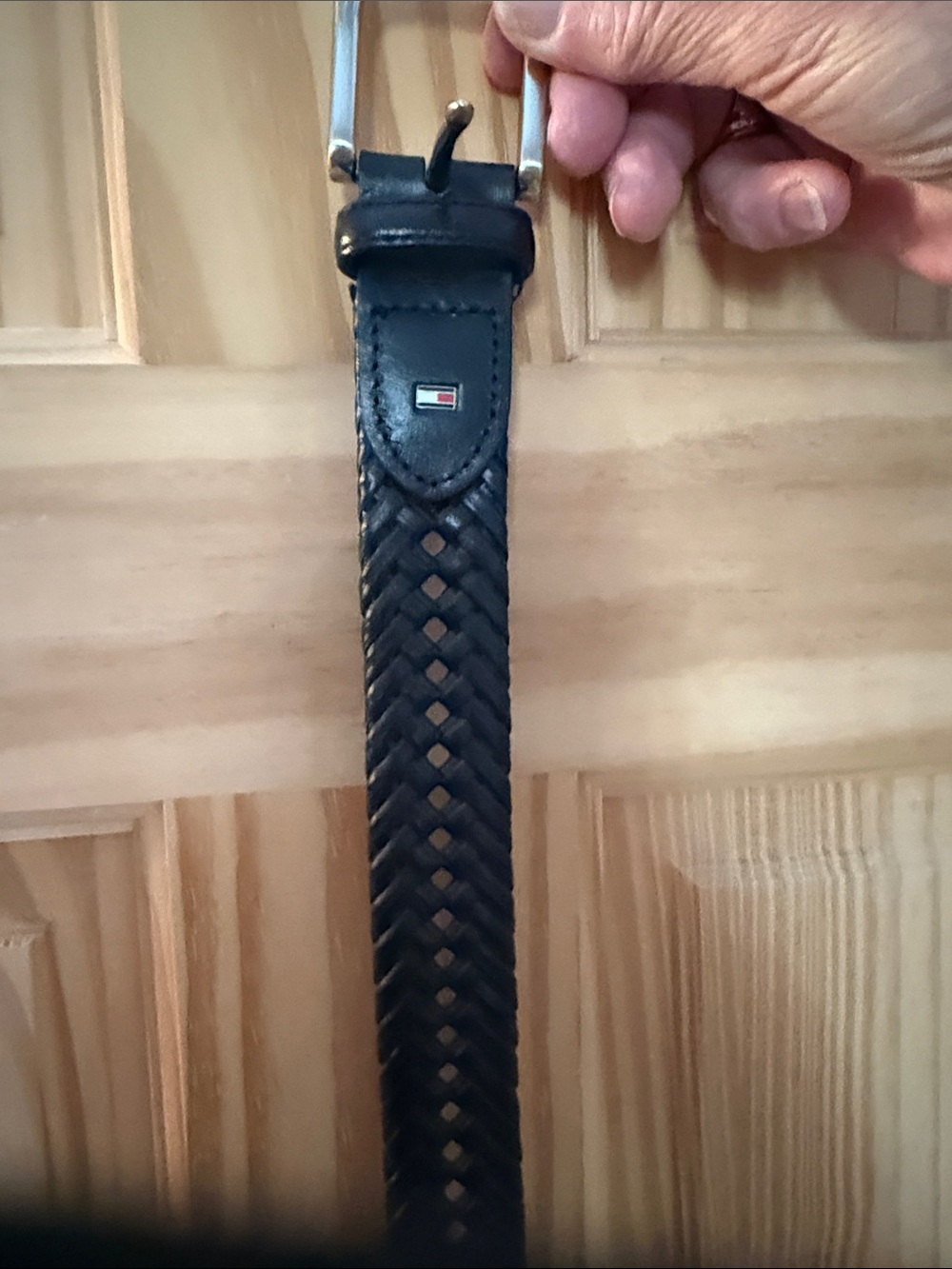 Tommy Hilfiger Black Braided Leather Belt with Flag Logo